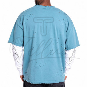 เสื้อยืดพิมพ์ลายแขนยาวคุณภาพสูงทรงโอเวอร์ไซส์สำหรับผู้ชาย ผ้าฝ้ายสองชั้น แขนยาวสองชั้น - Product Image 3