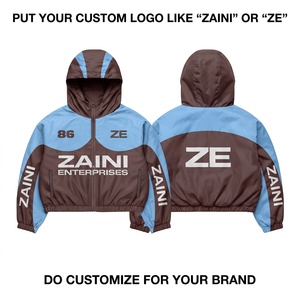 Chaqueta Cortavientos Impermeable y Transpirable de Lona Premium de 115 GSM, Color Marrón con Paneles en Azul Cielo, Logotipo Personalizado - Product Image 1
