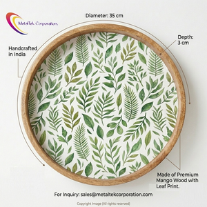 Plateau de service rond en bois de manguier, motif feuille tropicale, écologique, idéal pour la maison et l'hôtellerie – Meilleures ventes - Product Image 5