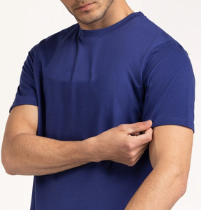 T-shirt décontracté pour homme, col rond, manches courtes, couleur unie, tricoté, 100% coton, anti-boulochage, coupe classique, léger, athlétique - Product Image 4
