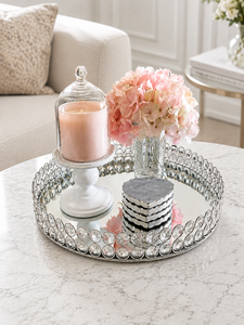 Safa International Contemporary <b>Crystal</b> <b>Mirror</b> Decorative Tray Glass Dome Candle Holder Floral Arrangement for Wedding Decor - Product Image 3