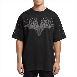 Camiseta de Lujo para Hombre, Negra, con Pedrería, Tejida, de Algodón Grueso y Suave, Talla Grande, en Oferta - Product Image 3