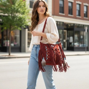 Premium Genuine Leather Fringe Handbag for Women – Vintage Boho Style Shoulder <b>Bag</b> with Tassels & <b>Studded</b> Detail - Product Image 4