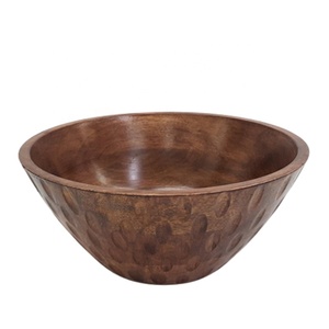 Wholesale Mango Wood Round Serving Bowl Walnut Colour Large Size Decorative and <b>Dinnerware</b> Bow Handmade in Bulk - Product Image 1