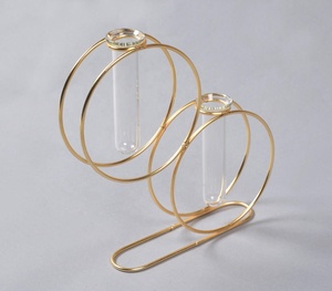 Vase de jardinière à tubes à essai en métal et verre à double cercle, vente directe en usine - Product Image 2