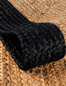 Tapis rond en jute naturel fait main, bordure noire, tapis tissé tressé, style farmhouse bohème, salon, chambre à coucher - Product Image 3