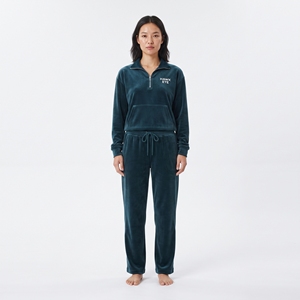 <b>Women's</b> <b>Half</b> <b>Zip</b> Velour Sweatsuit 2 Piece <b>Sweatshirt</b> Dark Green Velour Tracksuit Wide Leg Pants Casual Velvet Winter Tracksuit - Product Image 1