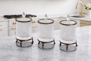 Set Of 3 Glass Containers For Gifting Guest Entertaining Stylish Storage <b>Jars</b> Enhances Table Setting With A Luxury Look - Product Image 5