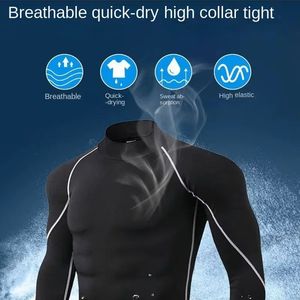 Wholesale Custom Soft Highneck Long Sleeve Fitted <b>Compression</b> <b>Shirt</b> <b>Men</b> UPF50 Breathable Quick Dry Fitness Gym <b>Shirt</b> - Product Image 4