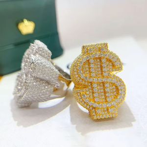 แหวนฮิปฮอปทรงสัญลักษณ์ดอลลาร์ ผ่านการทดสอบเพชร ประดับเพชรโมอิสซาไนต์สี D ระดับความสะอาด VVS เงินแท้ 925  แบบ Iced Out สำหรับผู้ชาย - Product Image 4