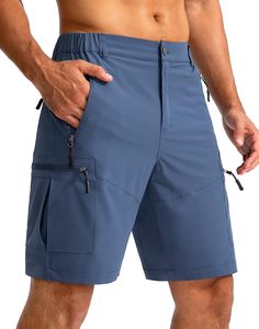 Men's Orange Cargo Shorts Elastic Waist Quick Dry Bermuda Shorts With Zip Pockets Casual Style Solid Color Woven Fabric Shorts - Product Image 2