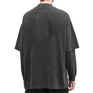 เสื้อยืดสตรีทแวร์ทรงโอเวอร์ไซส์ ไหล่ตก ล้างสีแบบวินเทจ แต่งขาดๆ แบบเรกูลาร์ สองชั้น ปรับแต่งได้ เสื้อยืดผู้ชาย - Product Image 2
