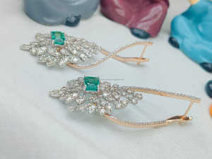 <b>Emerald</b> Diamond Drop Earrings Rose Gold with Side Accents designed for graceful movement radiant shine and luxe statement look - Product Image 4