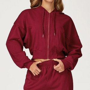 Ensemble de sweat-shirt à capuche bleu marine à fermeture éclair, manches longues, coupe ample, vêtements de sport décontractés, tenue en tricot deux pièces, couleur unie, toutes saisons - Product Image 3