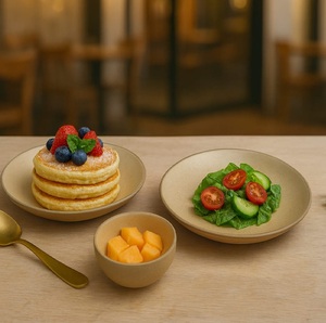 Classic Design Matte Beige <b>Ceramic</b> Dinnerware Set – Modern Stoneware Dinner <b>Plates</b> & Bowl for Everyday Dining Table Decor - Product Image 1
