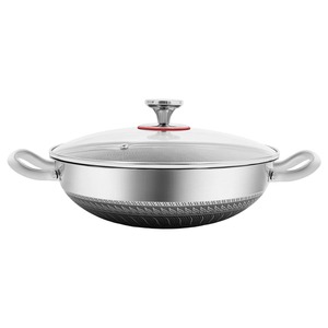 Stainless Steel Paella <b>Pan</b> With Glass Lid Round Modern Design Durable For Gas <b>And</b> Induction Cooker - Product Image 3