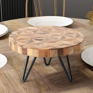 Présentoir à gâteau géométrique en bois incrusté artisanal élégant plateau de présentation à desserts en bois pour les mariages et la décoration intérieure - Product Image 1