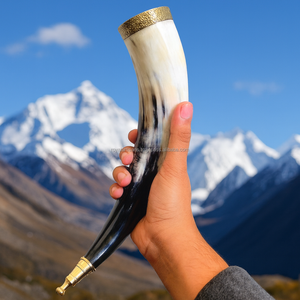 Taza de cuerno para beber vikingo de artesanos reales con borde de latón Taza de cuerno de búfalo natural hecha a mano Jarra de cerveza nórdica medieval - Product Image 1