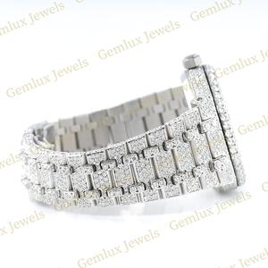 Testeur de diamant de passe d'usure de luxe D VVS entièrement glacé Moissanite diamant date automatique montre Hip Hop blanche complète pour hommes - Product Image 3