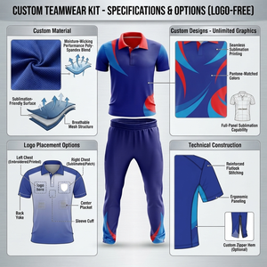 Uniforme de Cricket Personalizado, Popular, Informal, Azul y Rojo, 100% Poliéster y Algodón, Duradero, Ecológico, Camiseta Polo de Manga Corta, Pantalones Deportivos - Product Image 5