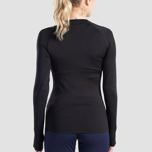 T-shirt de sport à manches longues pour femme, grande taille, uni, extensible, antibactérien, compressif, en tissu polyester et élasthanne - Product Image 3