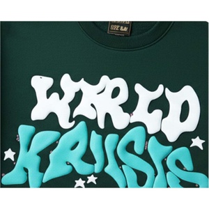 Sweat-shirt en molleton d'hiver vert décontracté imprimé en relief 3D avec broderie, ornements étoiles, col rond, graphique tendance, 100% coton - Product Image 3