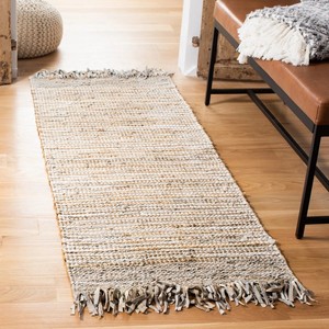 Tapis artisanal en coton biologique et jute, motif abstrait, style scandinave, rectangulaire, à poils ras, avec envers en jute, pour salon - Product Image 4