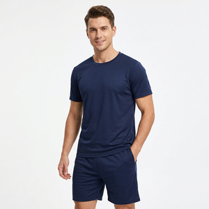 Ensemble de maillot de football pour hommes, bleu marine, manches courtes, col rond, séchage rapide, polyester uni, uniforme - Product Image 3