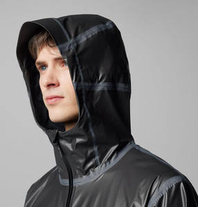 Chaqueta Impermeable Negra Brillante para Hombre, Transpirable, Cortavientos, con Capucha y Cierre, Elegante, para Senderismo - Product Image 4