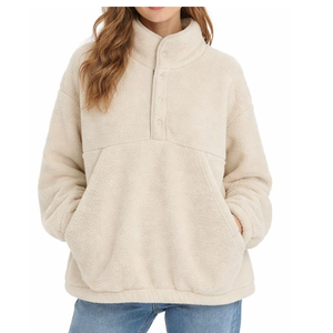 Sweat-shirt en polaire sherpa à col montant, boutonné, surdimensionné, chaud, décontracté, brodé, personnalisé OEM, 100% polyester - Product Image 2