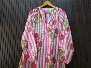 Floral Print <b>Kaftan</b> Maxi Dress V-neck Long Sleeve Loose Fit 100% Cotton <b>Summer</b> Casual Simple Lady's Woven Breathable - Product Image 3