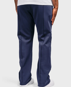 Pantalon de survêtement en coton bleu marine pour homme, taille élastique avec cordon de serrage, coupe droite décontractée, poches latérales, respirant, poids moyen, idéal pour l'automne - Product Image 4
