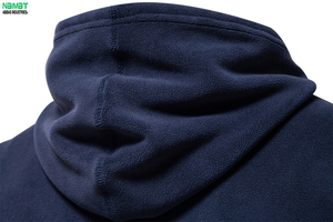 Sweat-shirt à capuche en polaire bleu marine pour homme, coupe classique, décontracté, pour l'hiver, avec cordons de serrage blancs et poche avant - Product Image 6