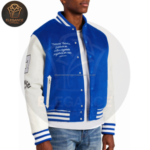 Service de personnalisation OEM – Blouson universitaire pour homme en toile 100 % coton, couleur contrastée blanc-bleu, col montant - Product Image 3