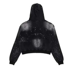 เสื้อฮู้ดครอปทรงบ็อกซี่แบบยูนิเซ็กส์ วินเทจ ล้างสีแบบแอซิดวอช แต่งตัวอักษรปักลายและคริสตัล ผ้าฝ้าย 100% เสื้อสำหรับฤดูใบไม้ร่วง - Product Image 2