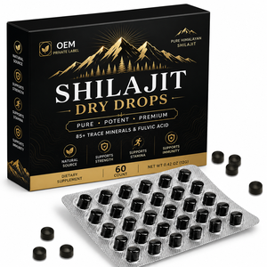 Private Label Himalayan Shilajit <b>Tablets</b> (200 mg/ 60 Dry Drops) Rich in Fulvic Acid <b>for</b> Stamina Endurance and Energy Support - Product Image 1