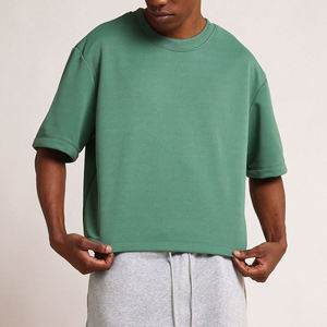 T-shirt décontracté pour homme, vert uni, coupe oversize, manches courtes, col rond, en jersey de coton, design uni, coupe classique - Product Image 1