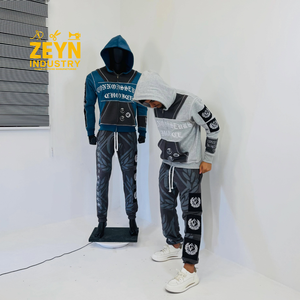 Conjunto Deportivo ZEYN INDUSTRY para Hombre con Capucha, Apliques, Lavado Ácido, Diseño a Cuadros, Bloques de Color, Sudadera y Pantalones Largos Estilo Urbano - Product Image 1