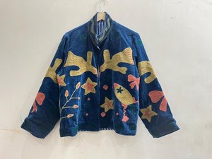Chaqueta Corta de Terciopelo Azul Rey Hecha a Mano para Mujer, Abrigo de Invierno Vintage con Bordado Artesanal Indio y Abertura Frontal - Product Image 1