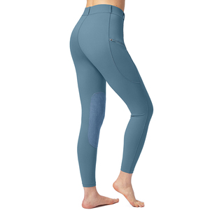 Women's High Rise Equestrian <b>Riding</b> <b>Leggings</b> <b>With</b> <b>Phone</b> <b>Pockets</b> Solid Color Slim Fit Full Seat Grip Breeches Gray - Product Image 2