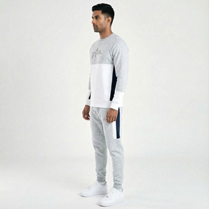 Custom Plus Size Grey <b>White</b> Winter Sweatshirt <b>Jogger</b> Set Regular Fit Fleece Tracksuit Men's Casual Sportswear Two 100% Cotton - Product Image 3