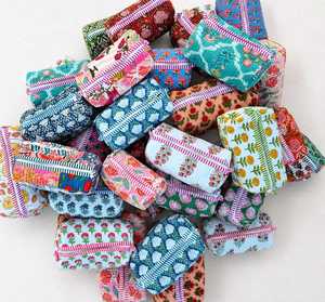 Large Quilted Waterproof <b>Foldable</b> Cotton Block Print Wash <b>Bag</b> | Bathroom Toiletry Cosmetic Travel Accessory - Product Image 1