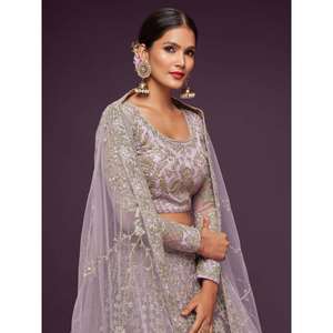 Ropa de boda de red suave bordada Lila atractiva Lehenga Choli - Product Image 3