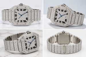 luxury Iced Out Square mechanical Watch Stainless Steel Band Roman Numeral <b>Wristwatch</b> for Men Luxury Hip Hop Style - Product Image 2