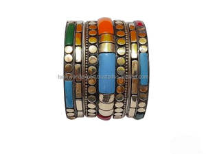 Assorted Patterns Hand Cut Wooden and Brass Bangle Set Handmade Ethnic Style Mixed Design <b>Bracelets</b> for Fashion and Gifting FWE - Product Image 4