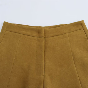 <b>High</b> Waist Solid Color Culottes Women's Loose Fit <b>Knee</b> Length Pants Autumn Minimalist Style Crepe Fabric Anti-Wrinkle - Product Image 3