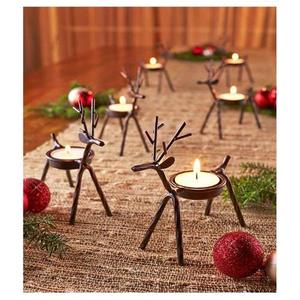 Wholesale Christmas Reindeer Tea Light Holder <b>Cast</b> Iron Metal Votive Candle Stand Festive Holiday Table Centerpiece Decoration - Product Image 1