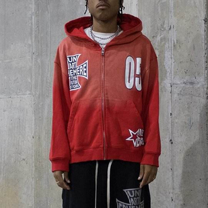 Custom Hoodies Clothing Manufacturer Men's Cropped Hoodies Sun Faded No <b>Strings</b> 100% Cotton French Terry Stripe Embroidered - Product Image 6