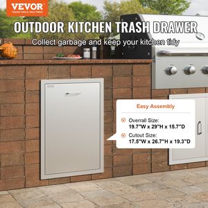 Cassetto per rifiuti da esterno in acciaio inossidabile con anello di trazione per sacchi, 19.7W X 26.5H pollici, per cucine da esterno, isole BBQ e accessori per barbecue - Product Image 2