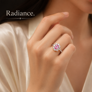 Bague en or 18 carats bicolore |   Diamant naturel et saphir rose de laboratoire |   Bague de cocktail de luxe |   Bijoux fins de mariage pour femmes - Product Image 2